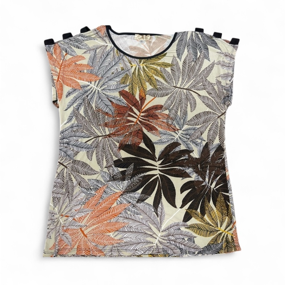 Tropical Leaf Print Women's Cold Shoulder Top